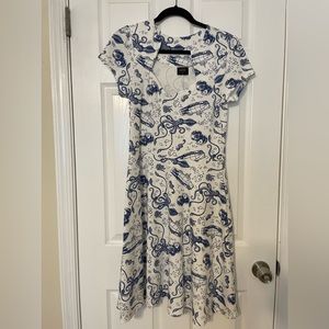 NWOT Undersea white and blue retro-style fit & flare dress 1X